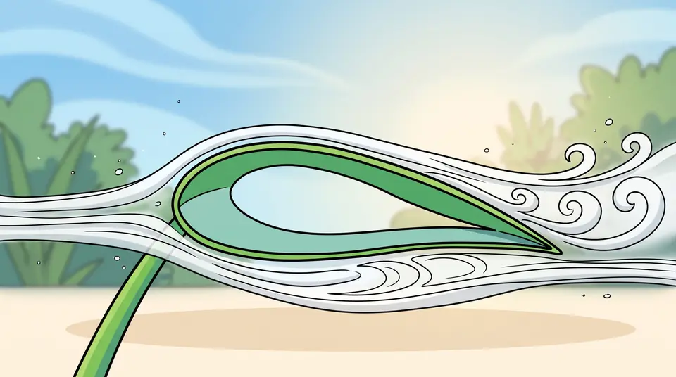 Explainer frame: lines of air flowing over and under the curved profile of a blade