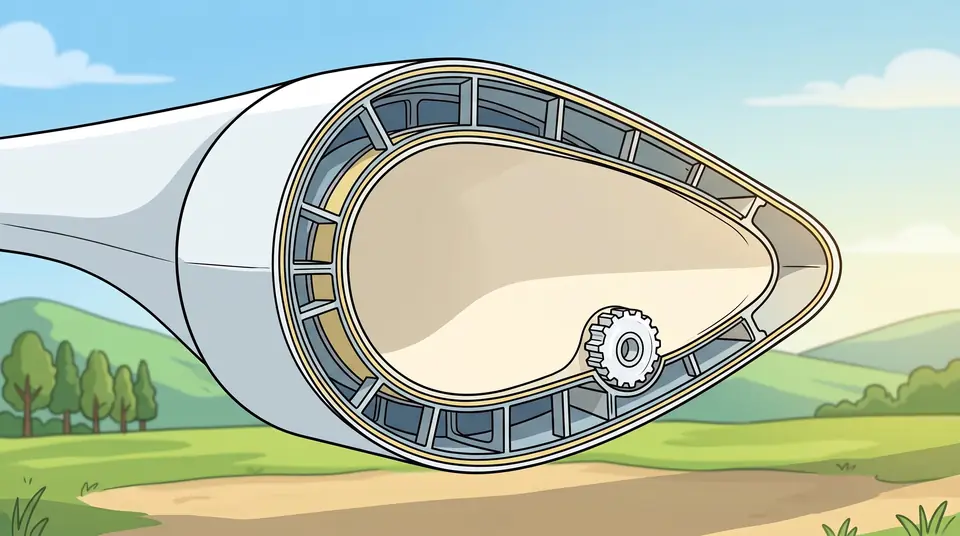 Explainer frame: a turbine blade cut across to show its hollow inner structure